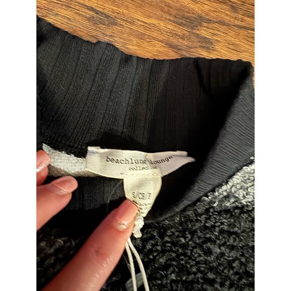 Beach Lunch Lounge Sweater Women Plaid Cozy Black White Comfy Sz:S - Picture 2 of 6